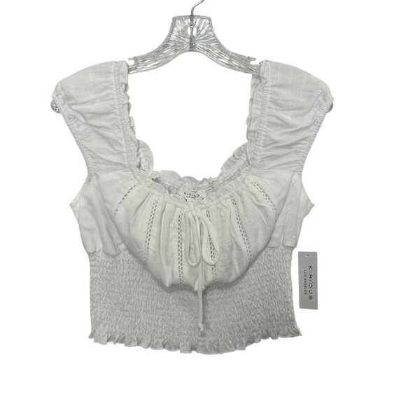 Kirious Smocked Crop Top Womens Large White New - Picture 1 of 8